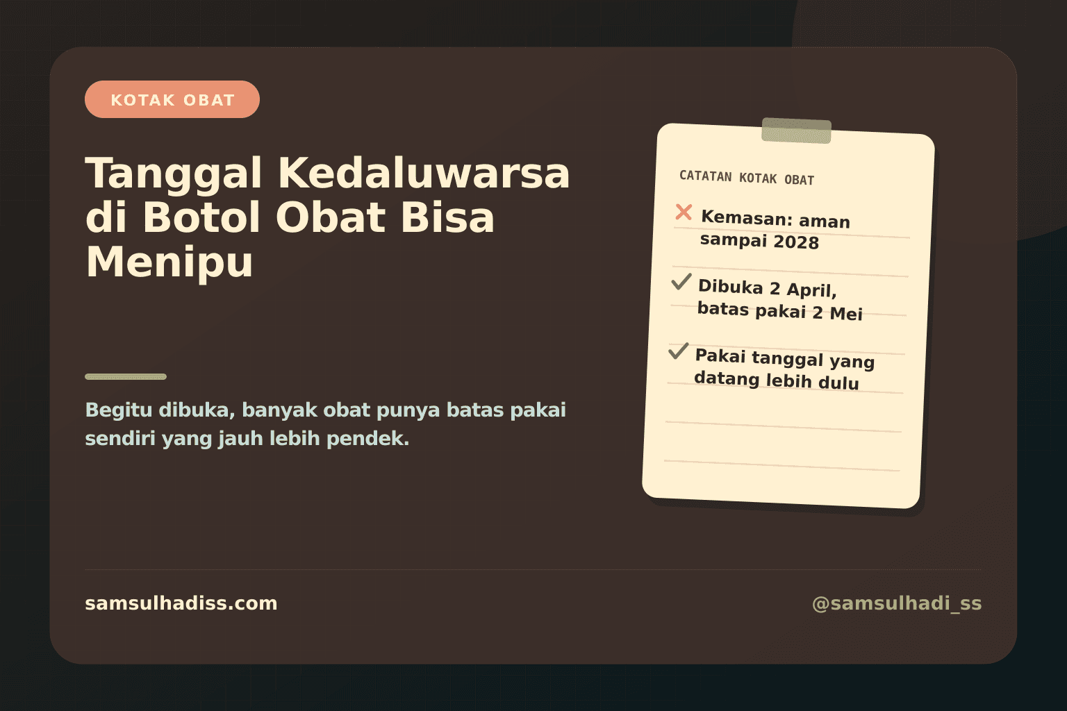 Tanggal Kedaluwarsa di Botol Obat Bisa Menipu: Batas Pakai Setelah Dibuka Sering Jauh Lebih Pendek